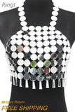 Sexy Shiny Sequin Beach Tank Tops Women Fashion Sequined Tassel Halter Backless Crop Top Festival Hollow Out