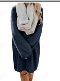 Autumn And Winter 2023 Ebaywish Hot Style Women's Long Sleeve Round Collar Loose Plush Dress-Outfit