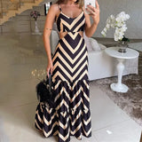 Summer Sexy Casual Strap Print Dress Women's Slim Fit Combination Elegant Party Evening Dress-Outfit