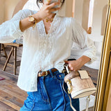 Spring Lace French Style White Shirt Long Sleeve