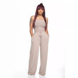 Fongt New Women's Casual Flat Shoulder Wrapped Chest Wide-Leg Jumpsuit-Outfit