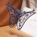 crotch-free women's panties mesh embroidery retro hollowed out sexy transparent thong ultra-thin low waist t pants G-String 515