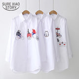 New White Shirt Casual Button Up Turn Down Collar Female Blouse Long Sleeve Cotton Blouse Embroidery Blouse Lady 5083