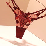 Fongt Sexy Embroidery Lady T-Word T-Tants Lace Transparent Hollow Seduction Hot Red Life Year Tpants