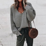 Knitted Sweater Women Streetwear V Neck Long Sleeve Pullovers Loose Solid Coat 2019 Autumn Winter Fashion Women's