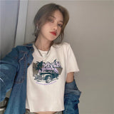 Fongt Ins Print T-Shirt Women's Summer Loose Short Crop Chic Flavor 2024 New Short-Sleeved Jacket