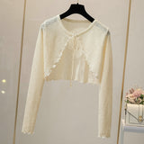 Summer Thin Sweater Shirts Lady Full Sleeve Laced Knitted Cardigan Outwear for Woman-Outfit
