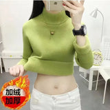 Casual Half Turtleneck Plush Velvet Lined Thicken Knitted Pullover Women Winter Warm Knitwear Jumper Soft Malhas