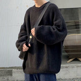 Oversized O-neck sweater students fashion loose wild black