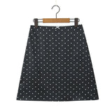 Satin Black Polka Dot Bow Halter Tank Top And MIDI Skirt Set-Outfit