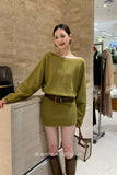 Fongt Xixi 13 Line 2025 Autumn White Standard Temperament Knitted Round Collar Dress With Thin High Waist Short Dress Woman 25505