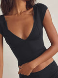 Solid Color Backless V-Neck Crop