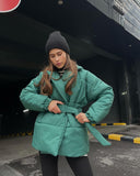 Fongt Winter New Thickened Collared Waist Cotton Coat Thin Solid Cotton Coat Woman