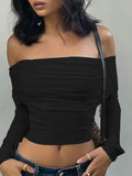 White Long Sleeve Off Shoulder Top-Outfit