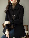 Coat Slim Fashion Office Lady Square Collar Single Breasted Winter Coats for Women 2023 Wide-waisted Pocket Black