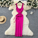 Fongt Women's Dress 2025 Summer Pure Desire Three-Dimensional Flowers Slimming Temperament Sling Knitted Hip Dress