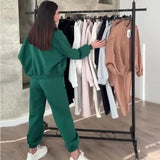 Fongt 20232 New Solid Color Zip Loose Hoodie Casual Versatile Trouser Suit-Outfit
