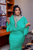High Fashion Beaded Mesh Splicing Top Pleated Skirt Two-piece Suit African Women's Clothing-Outfit