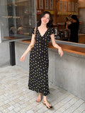 Fongt Xixi 2025 Summer New Korean Version Of High-Waisted Holiday Short-Sleeved Dress V-Neck Print Pure Desire Skirt 88357