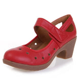 2021 Cut Out Women Pumps Breathable Women Shoes Hook&Loop Thick High Heels Soft Mary Janes Dancing Shoes