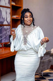 High Fashion Beaded Mesh Splicing Top Pleated Skirt Two-piece Suit African Women's Clothing-Outfit