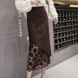 And Winter Lace Spliced Half Skirt High Waist Design Sense Positive And Negative Knitted Slit Hip Skirt Temperament One-Step Skirt-Outfit