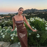 Brown Sequin Strap Sleeveless Maxi Dress-Outfit