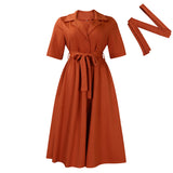 Fongt Women's Dress 2025 Summer Short-Sleeved Suit Tie With Solid Color Large African Dress