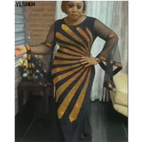 African Dresses For Women Dashiki Mesh Ruffle Sleeve Robe African Dress Africa Clothes Super Elastic Diamonds Party Maxi