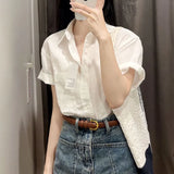 Fongt Kong Style Loose Top Women 2024 Summer New French Chic Design Sense Small High-Grade White