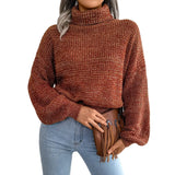 Wind Shooting 2025 Autumn And Winter Mixed Color Lantern Long-Sleeved High-Neck Knitted Sweater Women's