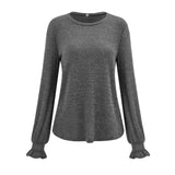 Fongt Hot Selling New Women's Wear 2024 Round Collar Solid Color Casual Loose Women's Top-Outfit