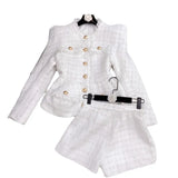 Fongt New Autumn And Winter Small Fragrant White Bright Silk Coarse Flowers Jacket Shorts Set Two Sets