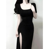 Fongt Casual Black Dress Women's New Summer Elegant Women's Design Feel Fork Repair Slim Dress With A Thin Dress With A
