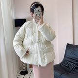 Mink Hair Short Style Down Jacket Female 2024 Winter Fashion Standing Collar Splicing Chinese Style Small Chinese Style White Duck Down Coat-Outfit
