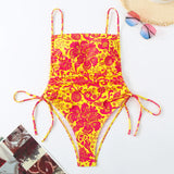 2025 New Swimsuit Print Holiday Style Drawstring Skinny Sexy Bikini