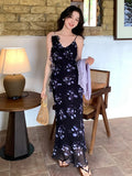 Fongt Xixi 2025 Summer New Korean Version Of High-Waisted Holiday Sling Dress V-Neck Print Pure Desire Skirt 88262