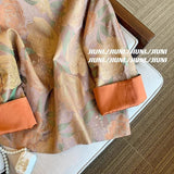 Chinese Style Printing V-Tie Spliced Coat Women's Spring And Autumn Retro Advanced Sense Improved Tang Coat-Outfit