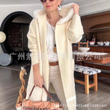 Fongt New Autumn And Winter Casual Hooded Real Fox Hair Collar Fashion Knitted Knitted Shirt Outside Fur Coat Woman