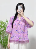 Printed Trimmed Short-Sleeved Shirt-Outfit