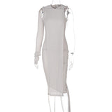 See Through One Shoulder Midi Dress Single Sleeve Hoodies Bodycon Dresses 2021 Fall Vintage Cute Cosplay