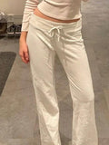 Solid Turned Waist Tie Up Flare Leg Pants-Outfit