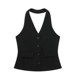Back Collar Vest 8364532 Pleated Wide Leg Trousers 8365532 Suit-Outfit