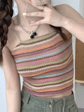 Color Block Striped Knitted Crop Cami Top-Outfit