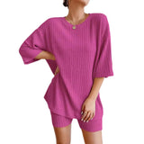 Fongt 2025 Fashion Casual Spring Round-Neck Loose Women's Shorts Set