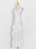 Fongt Suspension Women's Evening Dresses Spring 2025 New V-Necked Nets With Vied Suspension
