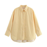 Fongt Women's ZA Temperament Spring New Temperament Commute Loose Striped Shirt