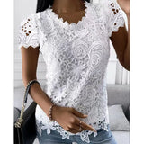 Fongt Explosion Women's 2024 Summer New T-Shirt Back Jacket Lace