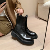 Chimney Boots ~ Autumn 2024 With Skirt Leather Martin Boots British Style Versatile Round Head Thick Bottom Ankle Boots-Outfit