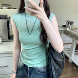 Tulle Spliced Sleeveless Sweater Women's Summer 2024 New Style Slim And Gentle Blouse With Thin